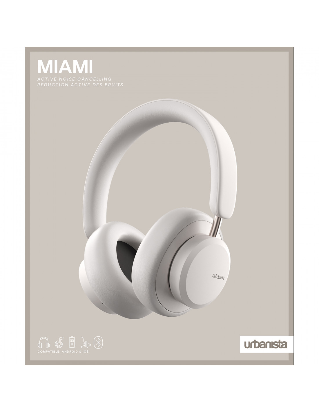 Urbanista Miami Auriculares Diadema Inalámbricos con Cancelación de Ruido  Blanco Perla, PcComponent