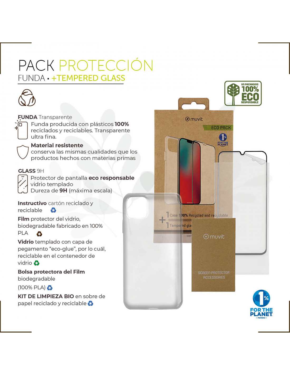 muvit for change protector pantalla compatible con Apple iPhone 13 Mini  vidrio templado plano marco negro antibacteriano