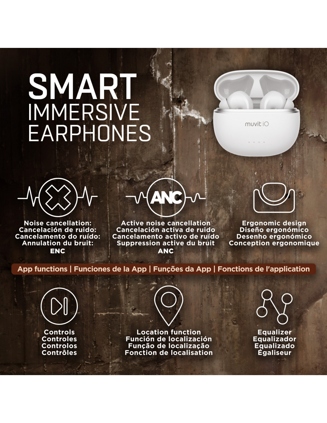 muvit iO Auriculares Smart True Wireless ENC/ANC (Cancelación activa de  ruido) blanco
