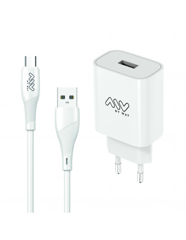 Pack cargador 2.1A + cargador para coche 2.1A + cable iPhone 1m - Blanco