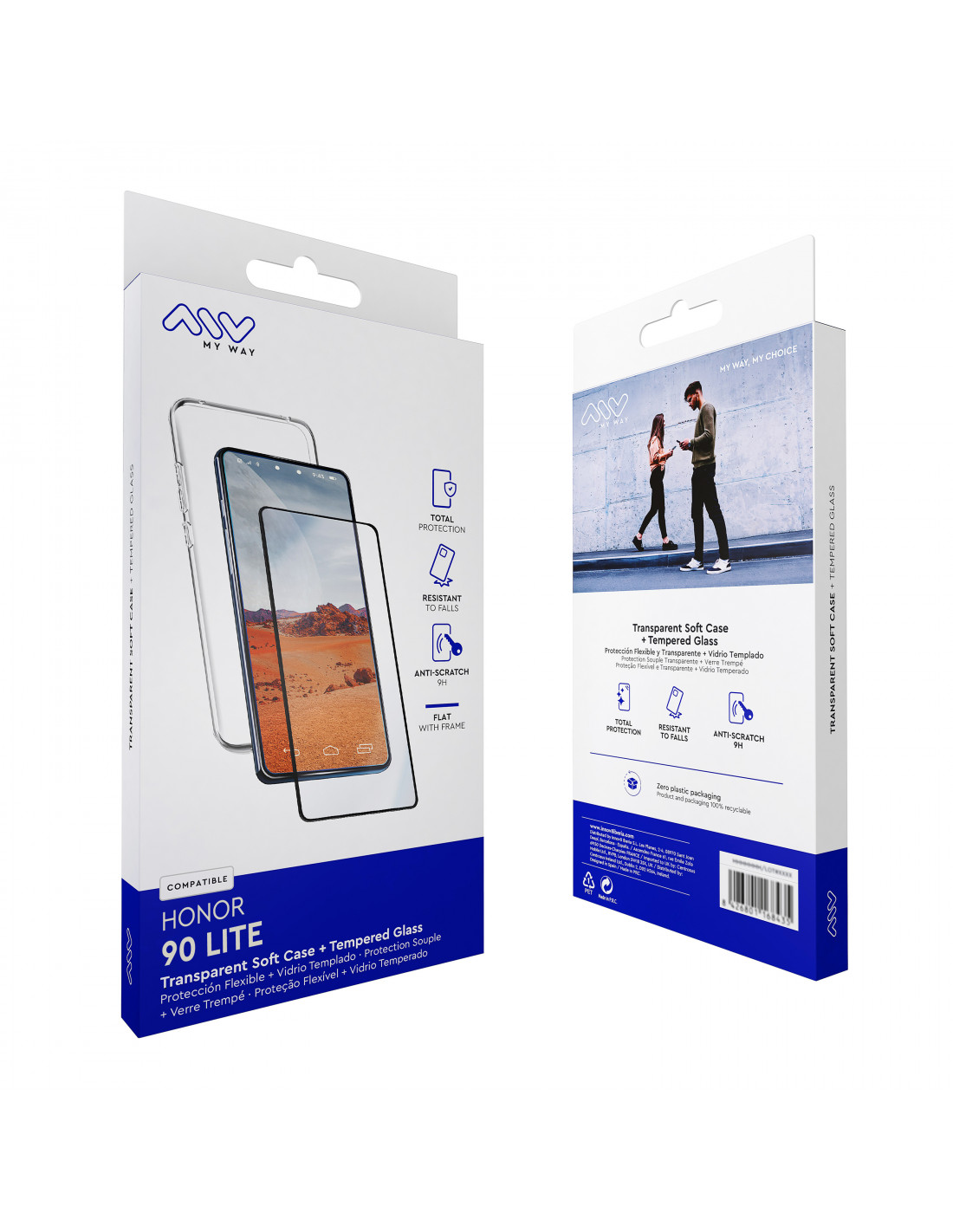 myway funda compatible con Honor 90 Lite + protector pantalla vidrio  templado plano con marco