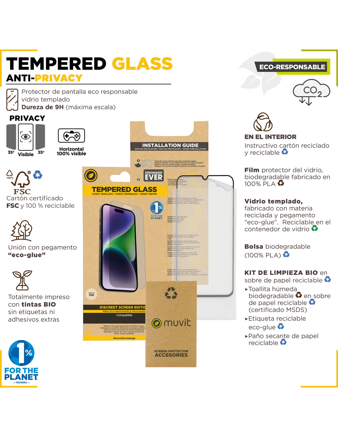 Muvit Protector Pantalla Cristal Templado Plano Recycletek para