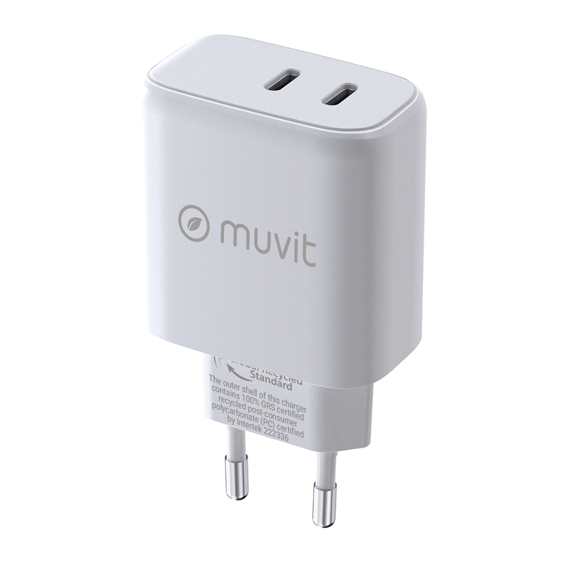muvit for change cargador de pared GaN Tipo C PD45W + Tipo CPD20W blanco