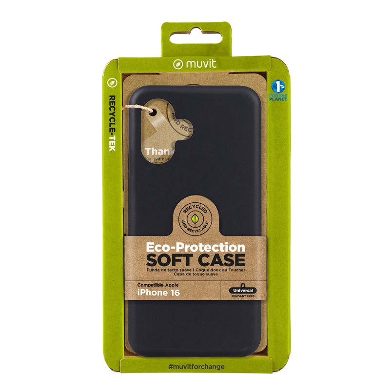 muvit for change funda compatible con Apple iPhone 16 negra
