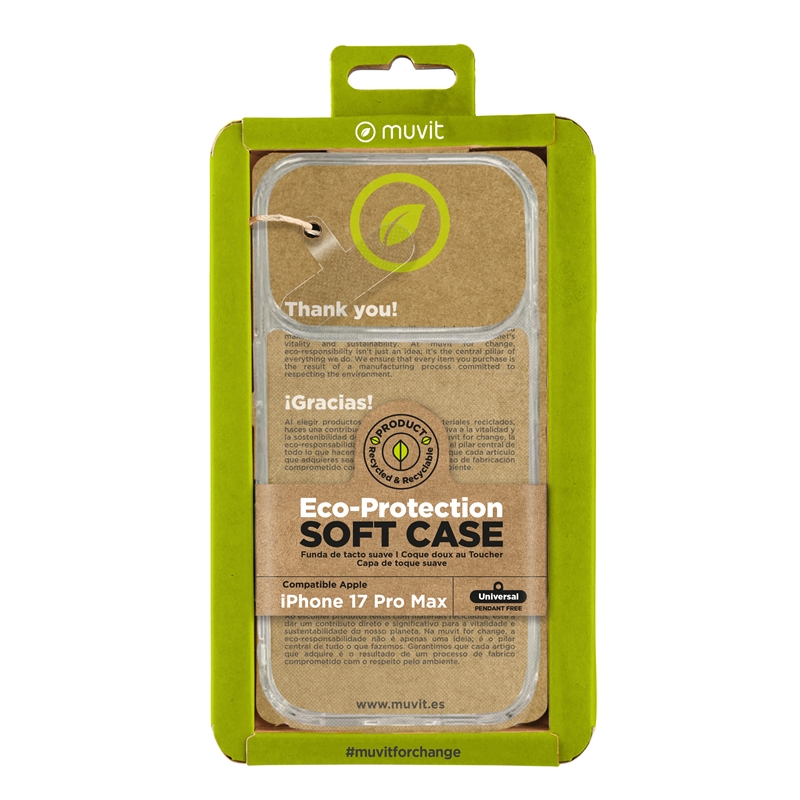 muvit for change funda compatible con Apple iPhone 17 Pro Max transparente