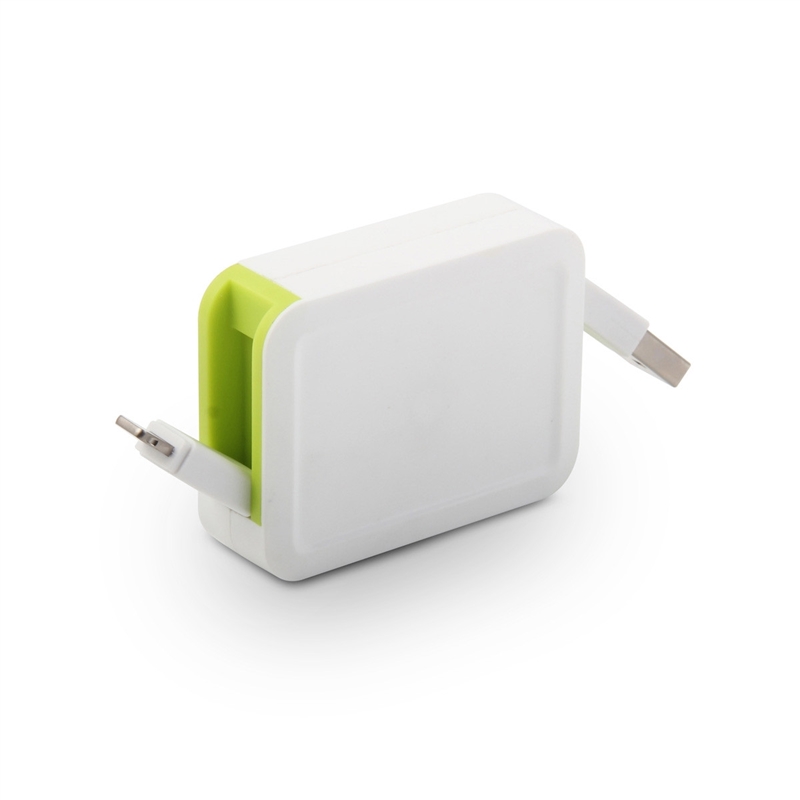 muvit cable USB-Lightning MFI 2.4A retráctil hasta 0.8m blanco/verde