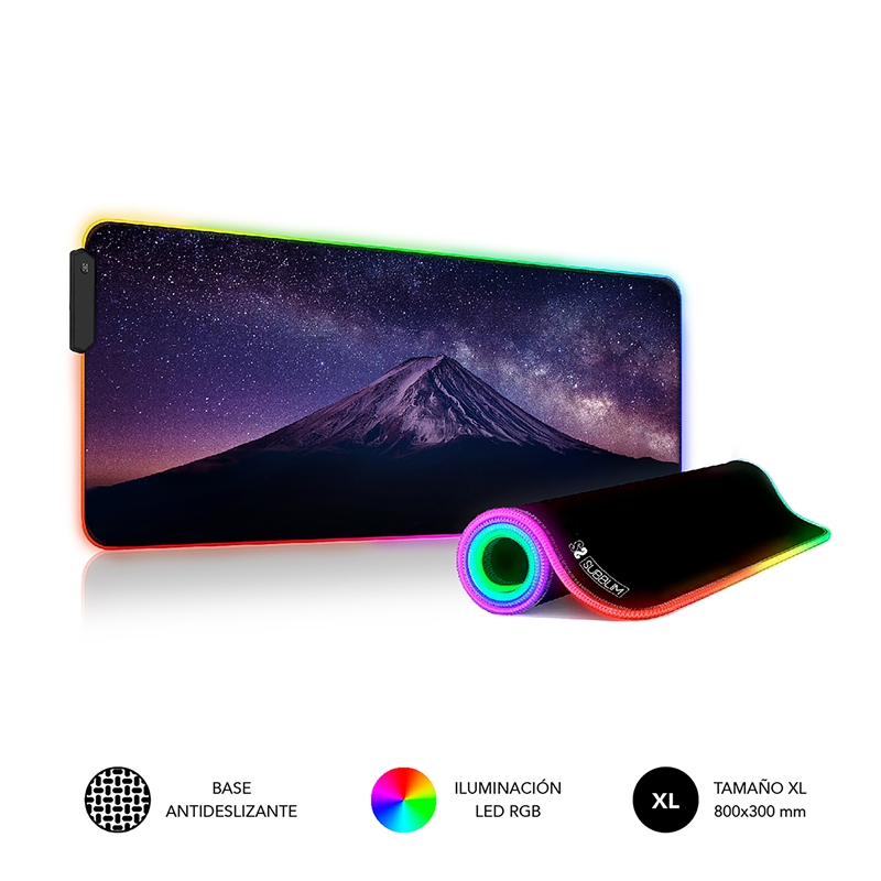 Subblim alfombrilla ratón premium Led 9 colores RGB montaña XL(800x300x4)
