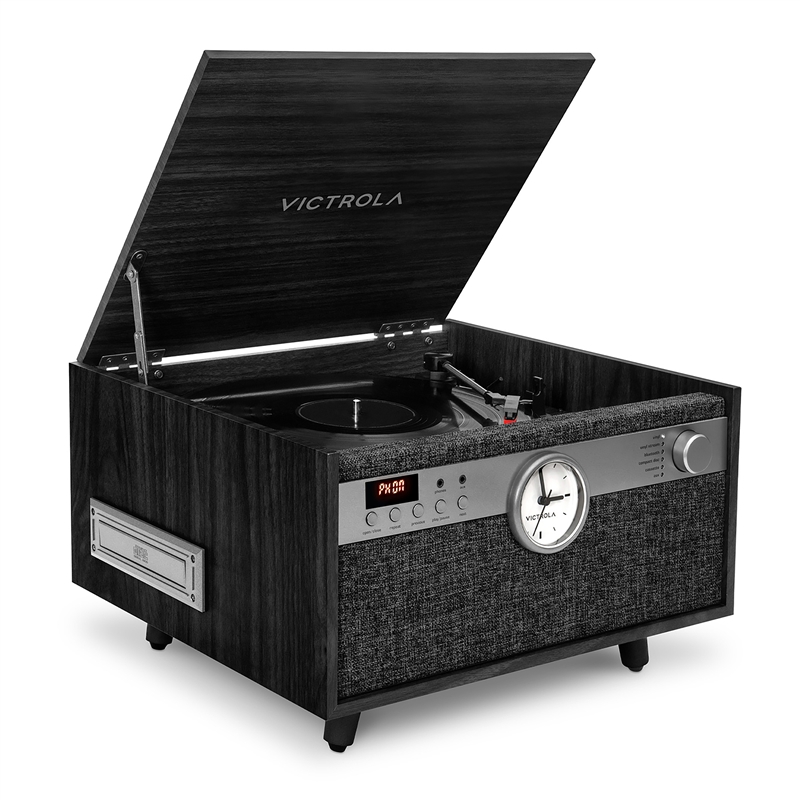 Victrola Tocadiscos Century con reloj Negro